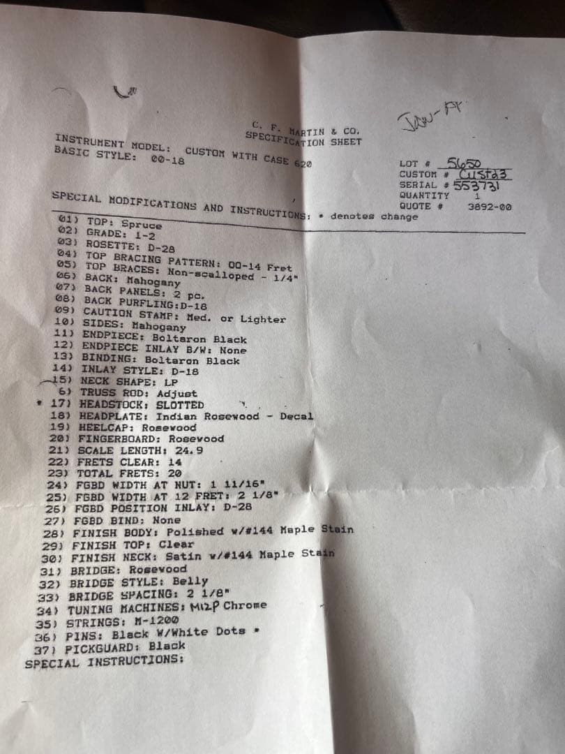 ギター 1995 Martin custom 00-18