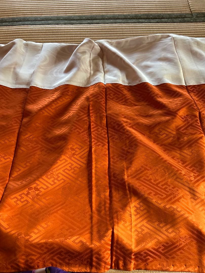 振袖 オレンジ 波模様 花柄　金