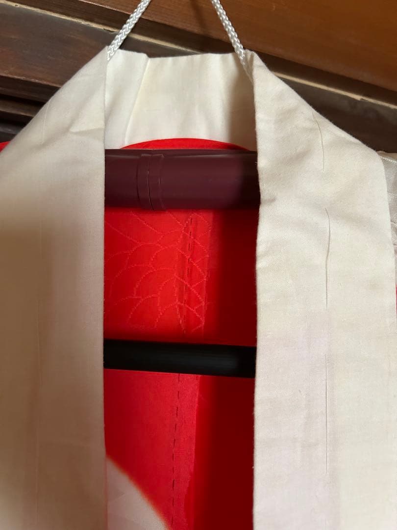 振袖 オレンジ 波模様 花柄　金