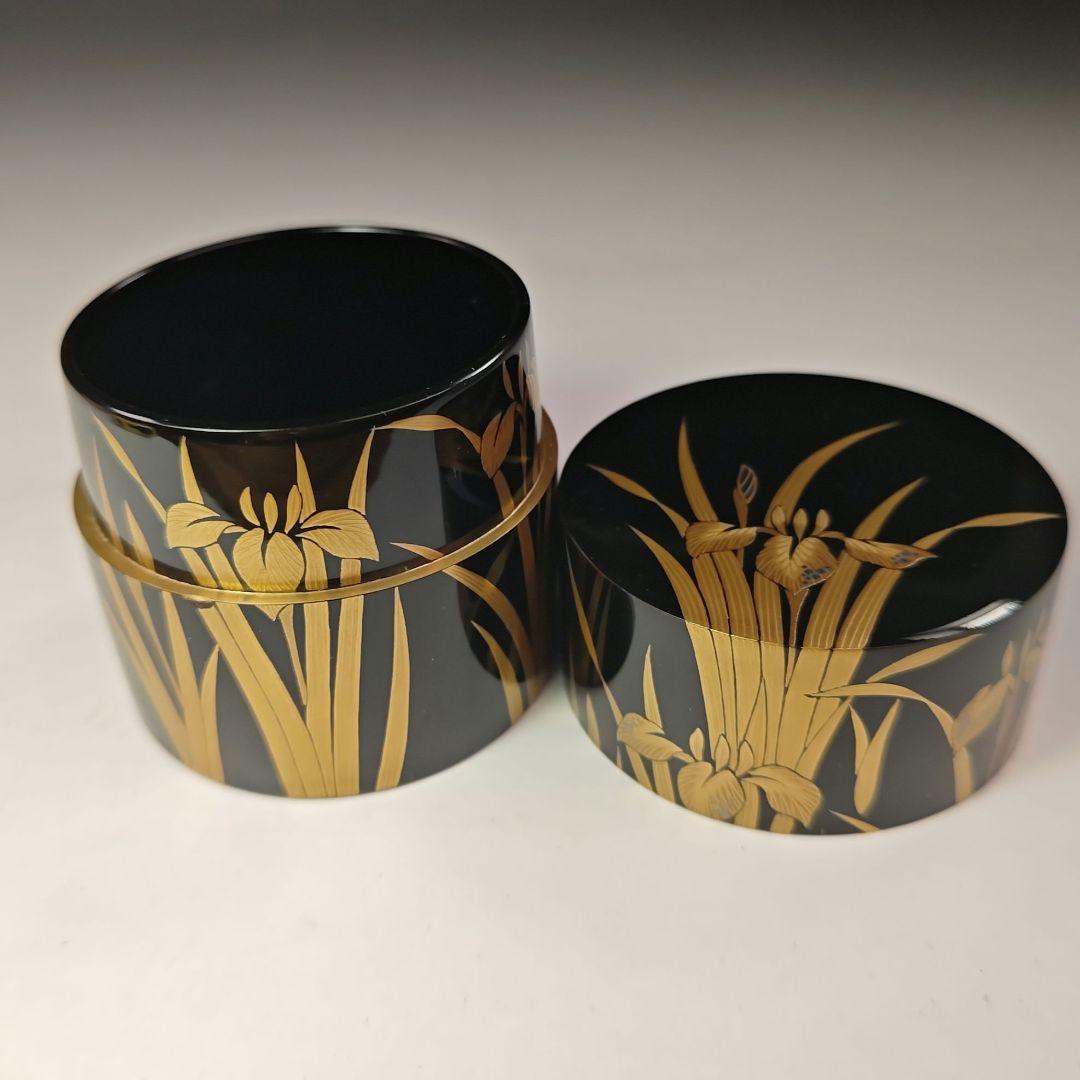 イ613 棗『塚本規義』『山中塗　菖蒲蒔絵　中次　棗　共箱』茶道具