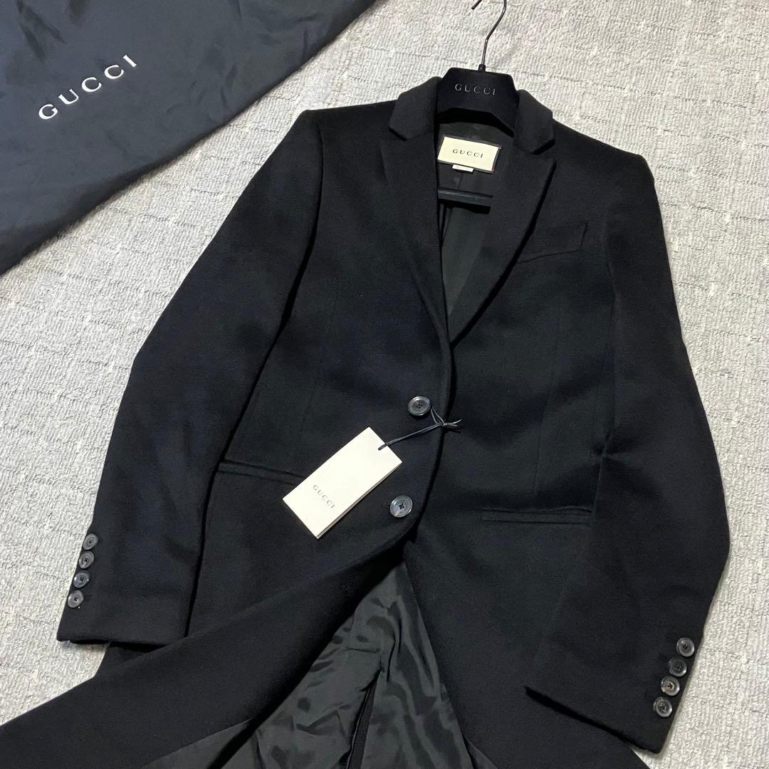 未使用タグ付！グッチ［17AW］チェスターコート　サイズ40　ブラック　ハンガー