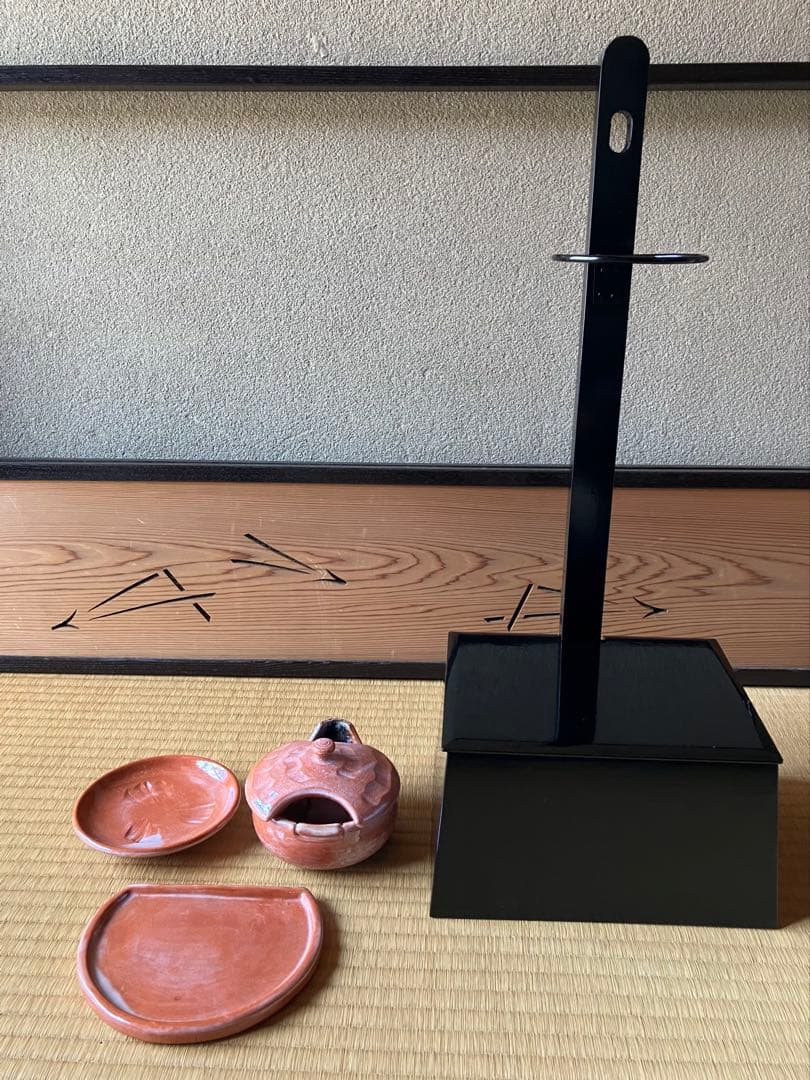 茶道具　夜咄 短檠　東斉作 　　　　雀瓦　赤楽