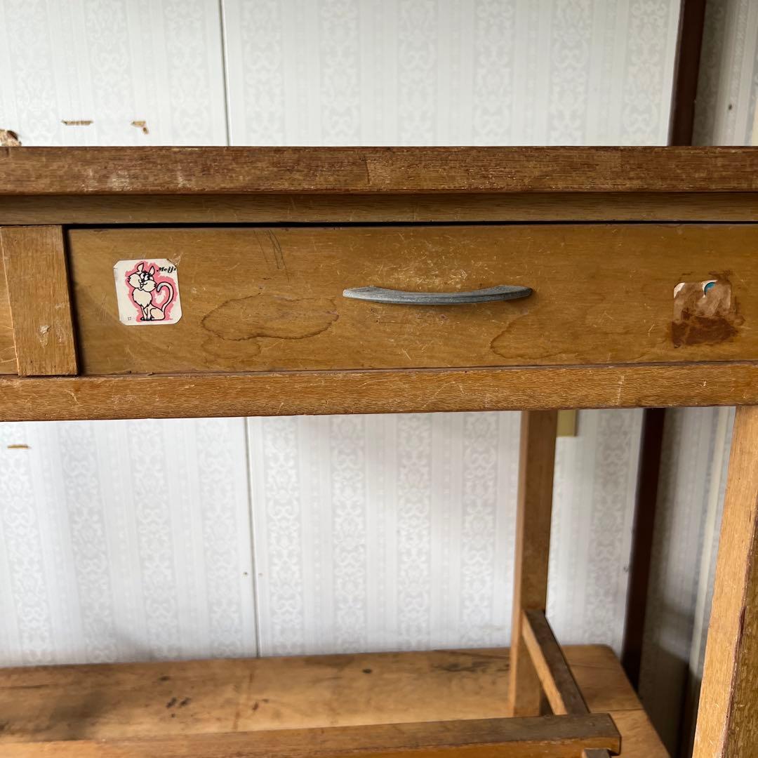 古い木のデスク 昭和 レトロ 無垢 ② 引取り限定