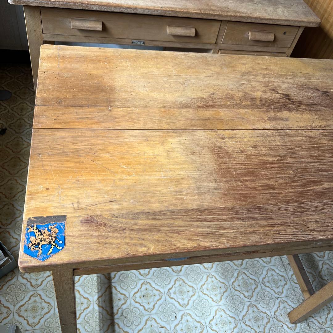 古い木のデスク 昭和 レトロ 無垢 ② 引取り限定