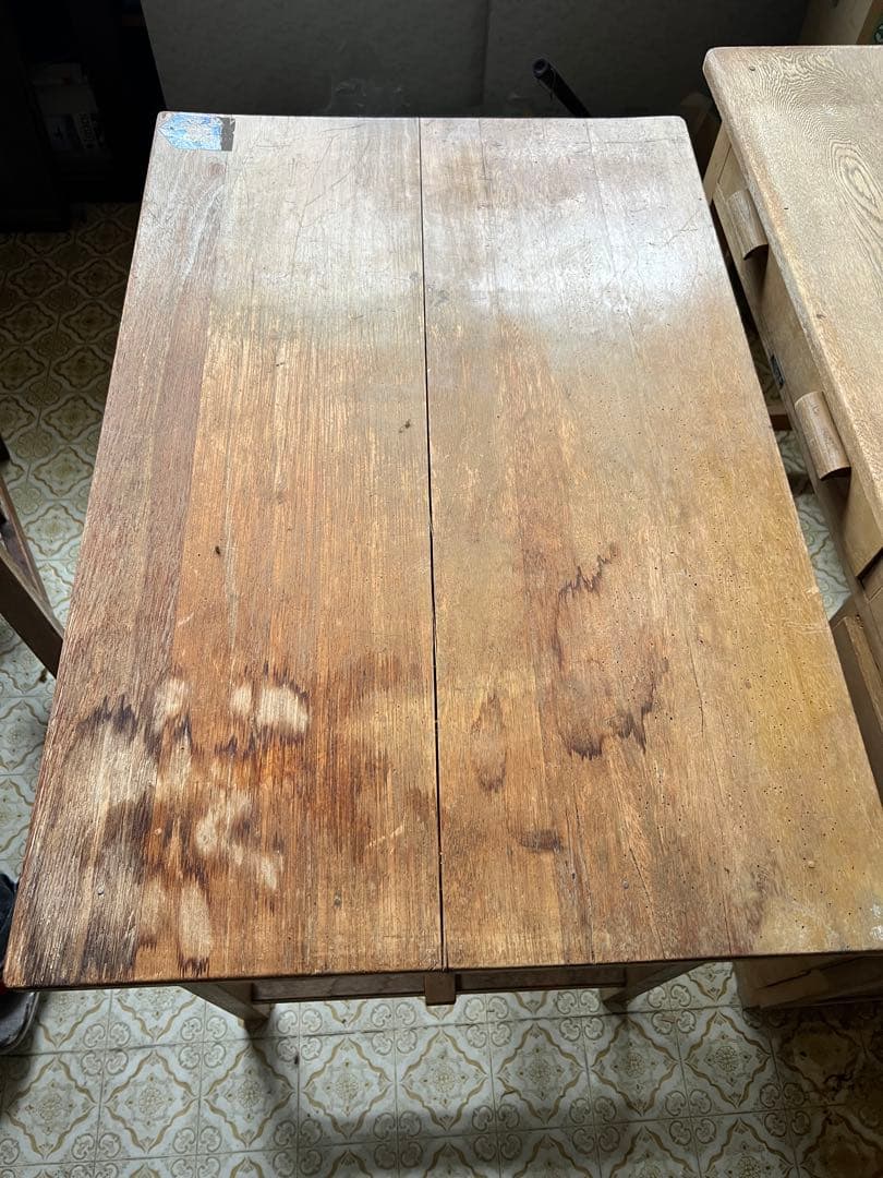 古い木のデスク 昭和 レトロ 無垢 ② 引取り限定