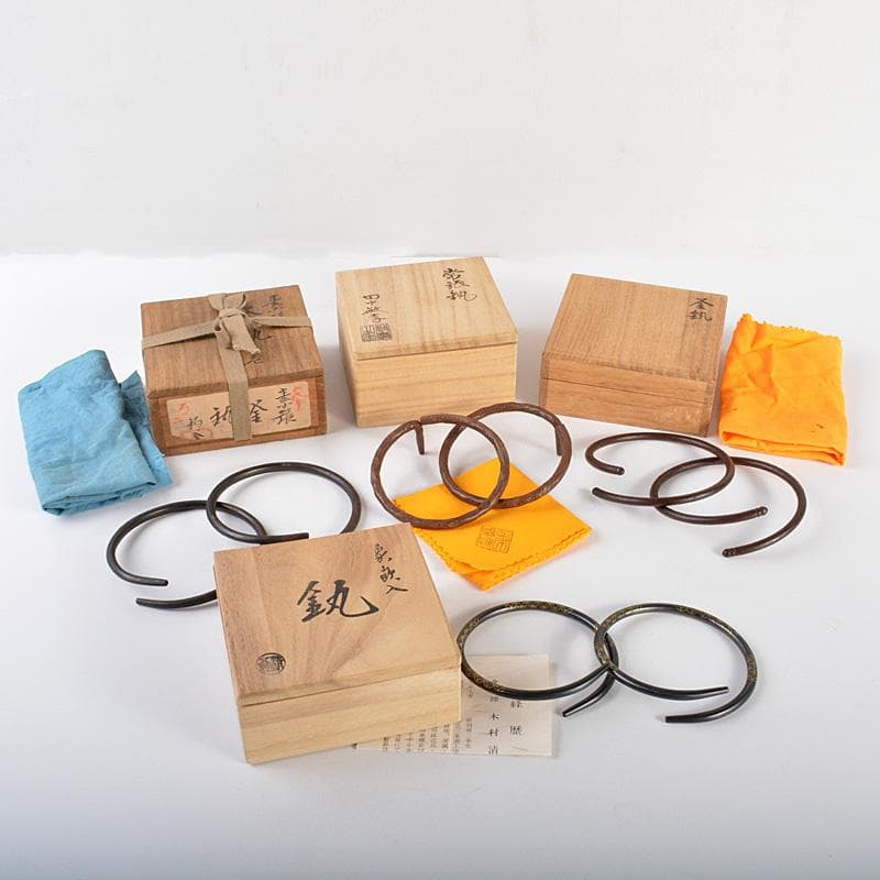 marie　木村清五郎田中敏孝名越弥五郎釜鐶釻共箱　4点V　6275