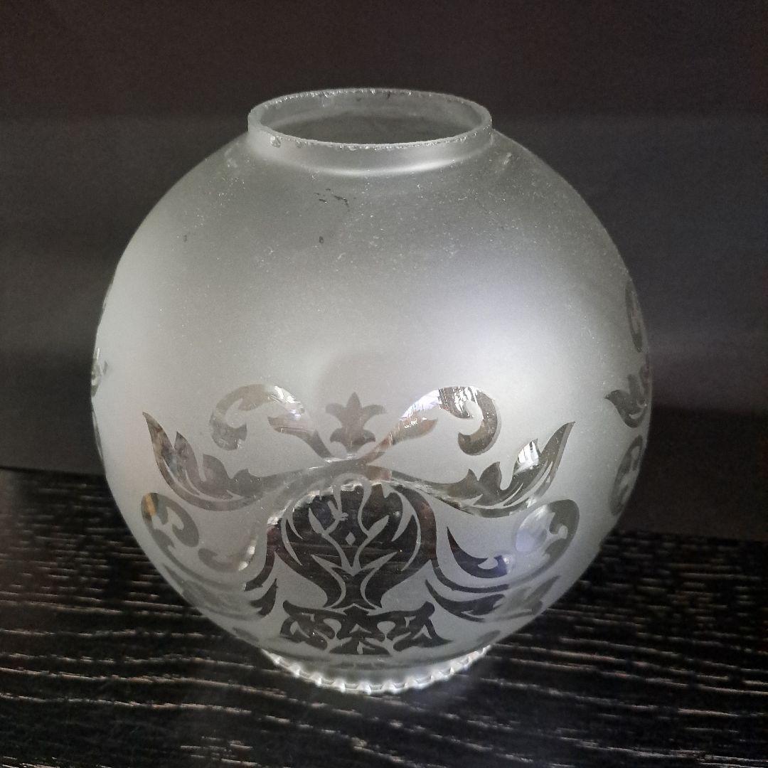 大正硝子　吹き硝子　腐食硝子　極上　レトロ　　腐蝕唐花細密硝子　輪花電気傘