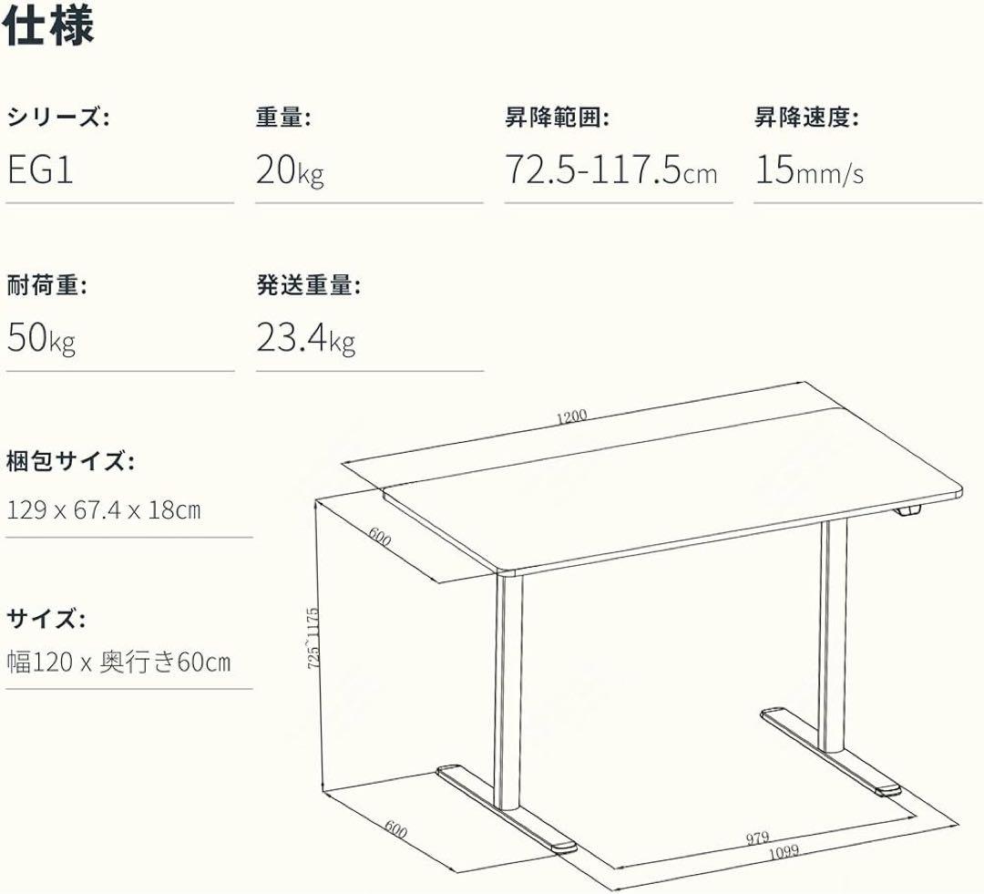 FLEXISPOT 電動式昇降デスク EG1 天板ブラック