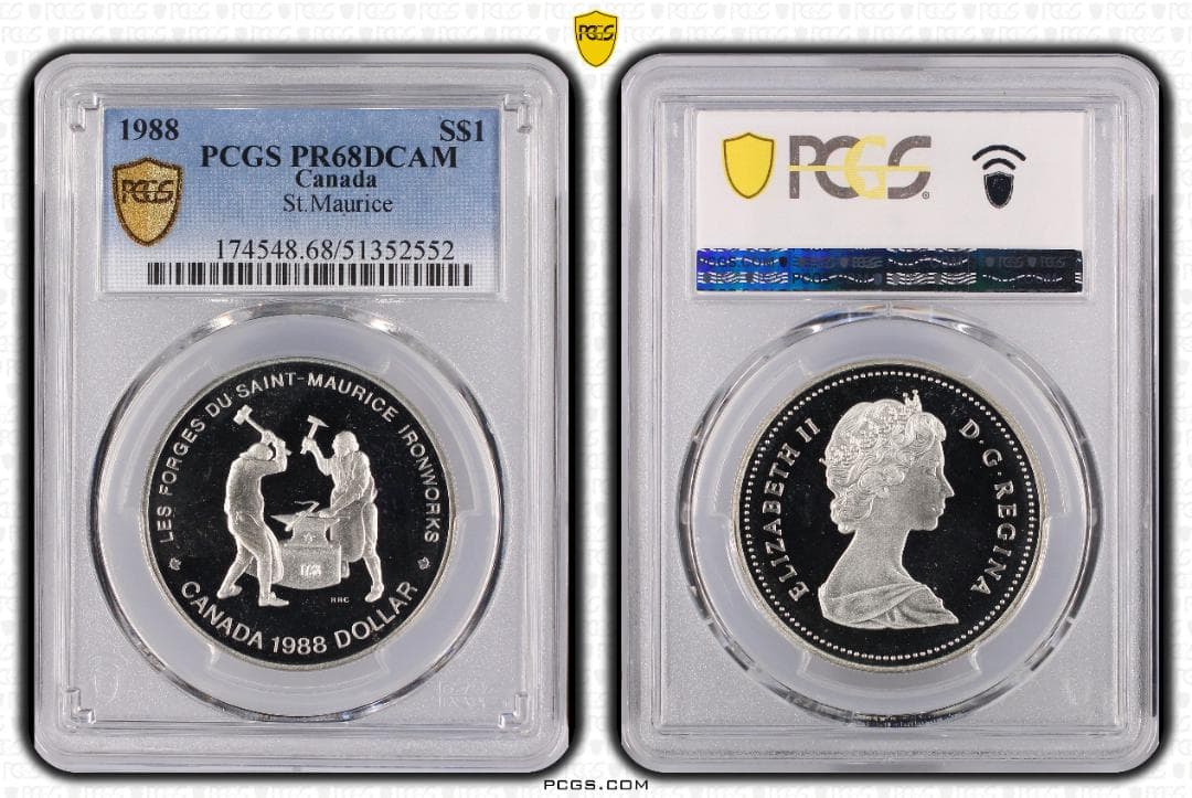 PCGS-PR68 　1988　カナダ　サンモーリス製鉄所創設250周年記念銀貨