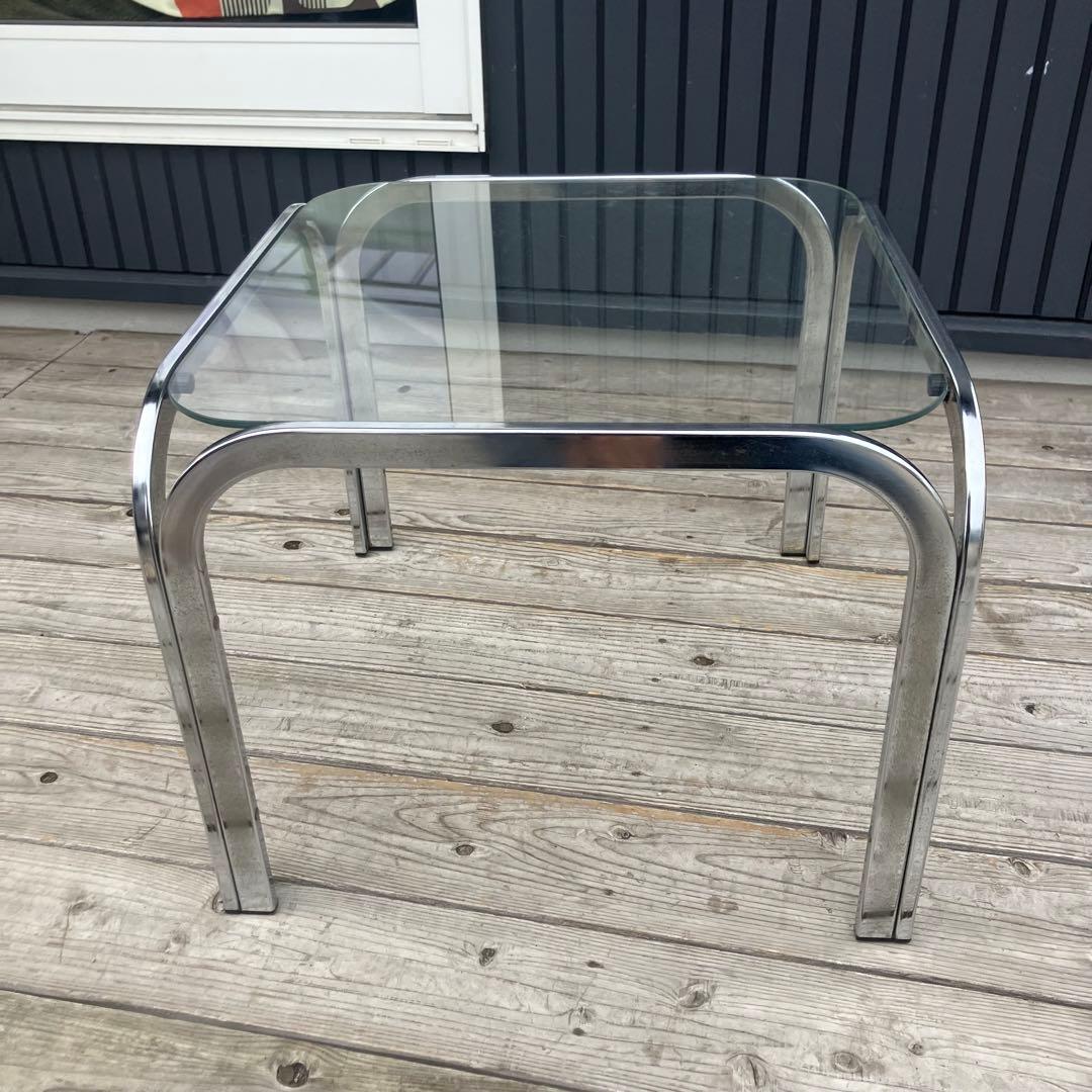 ミッドセンチュリー アイアンフレーム センターテーブル ガラステーブル 正方形