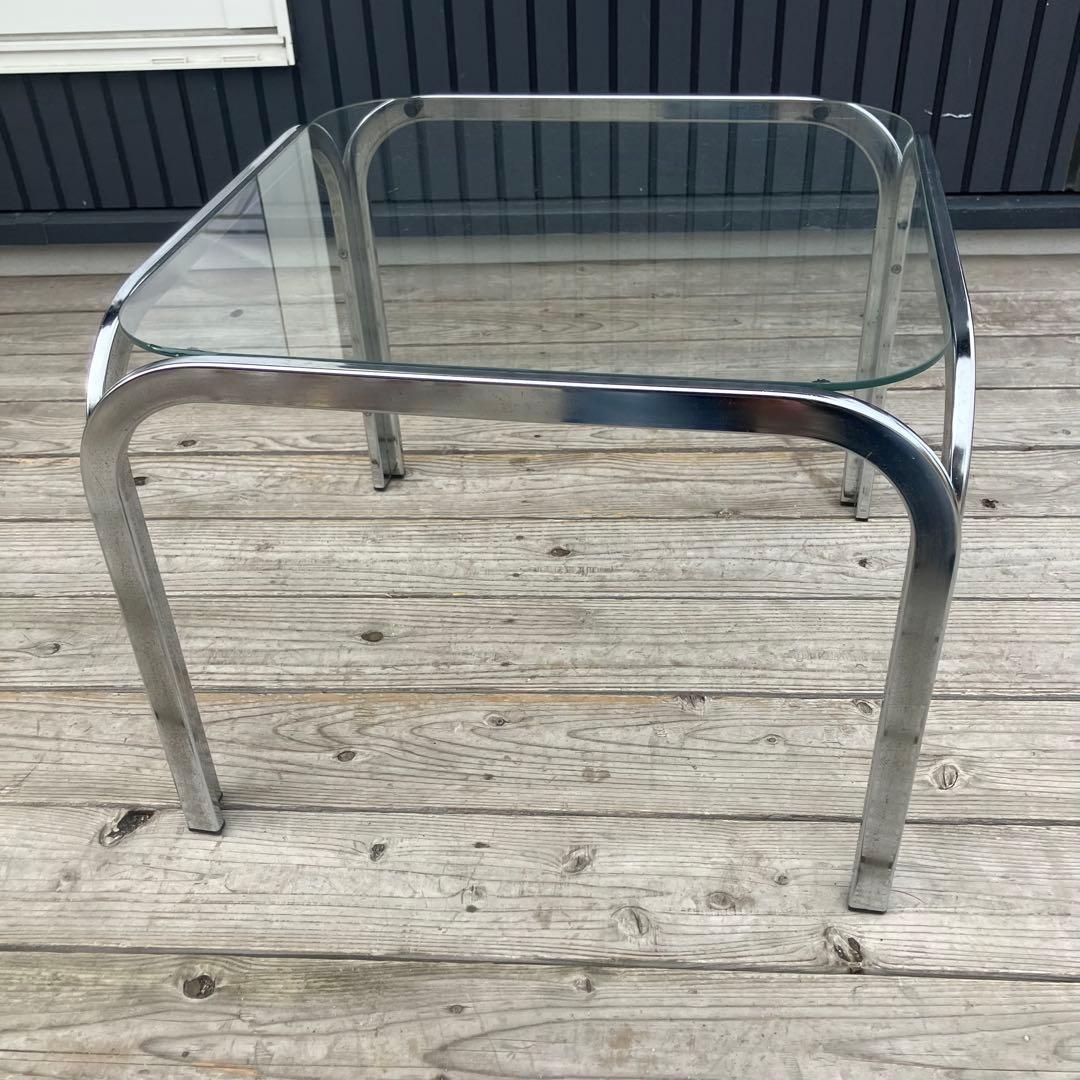 ミッドセンチュリー アイアンフレーム センターテーブル ガラステーブル 正方形