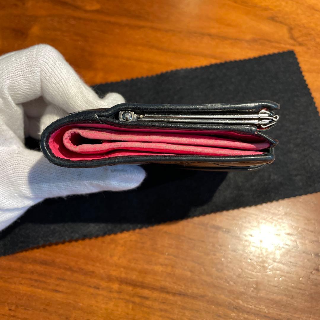 シャネル　CHANEL カンボンライン　二つ折り財布　がま口　ブラック　レザー