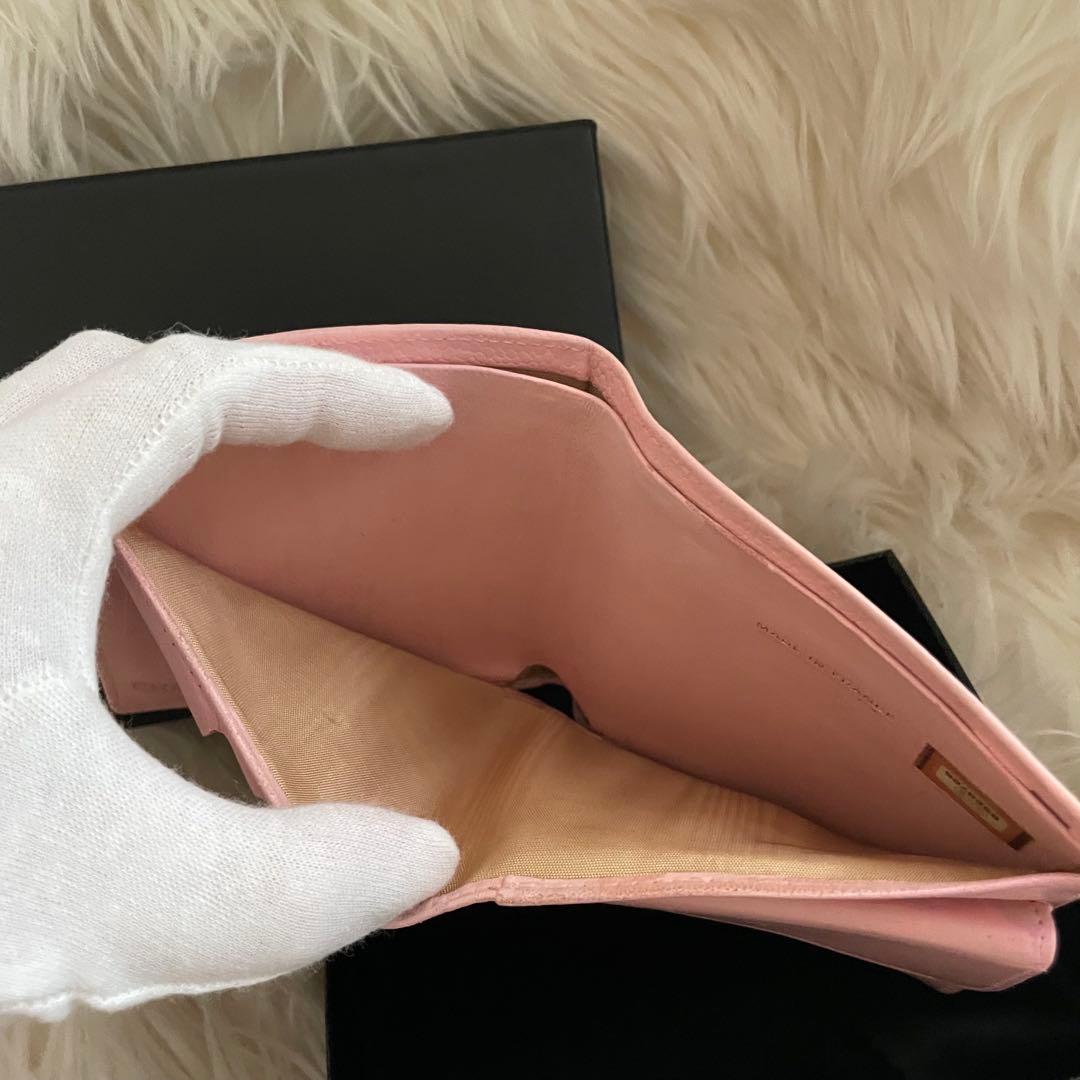 希少 シャネル キャビアスキン デカココ 二つ折り財布 ピンク CHANEL