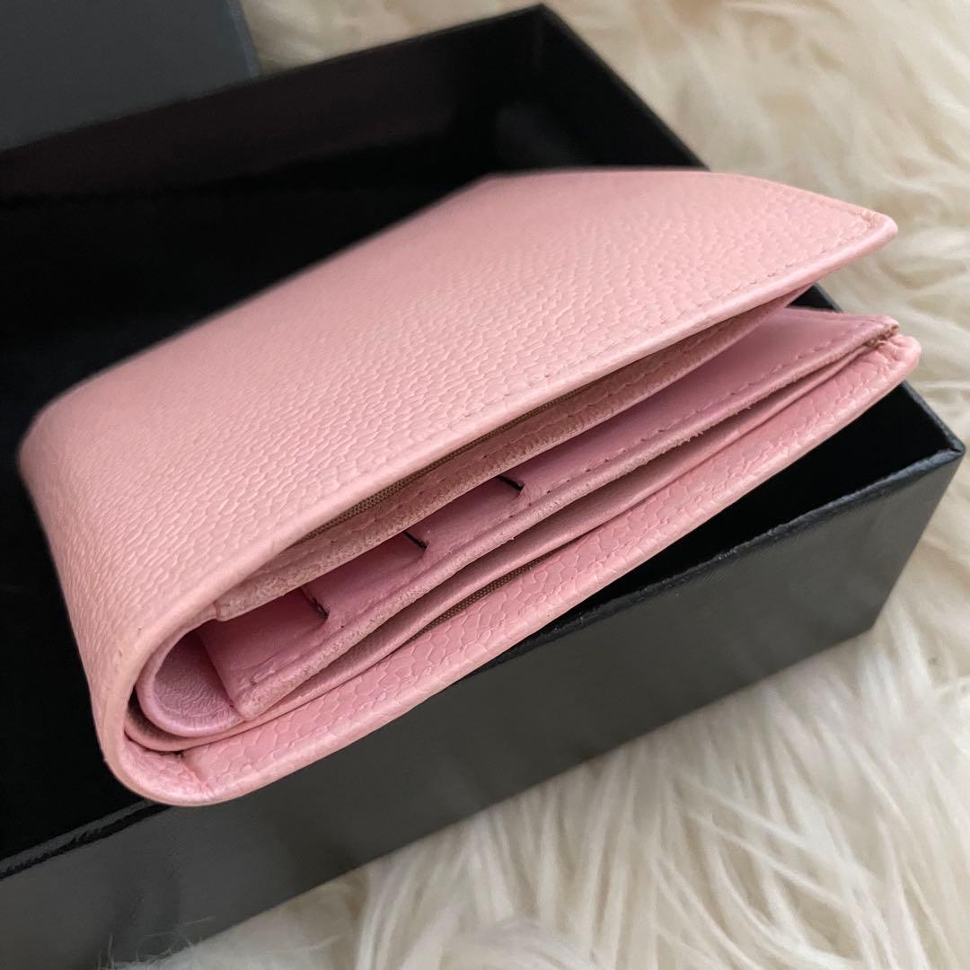 希少 シャネル キャビアスキン デカココ 二つ折り財布 ピンク CHANEL