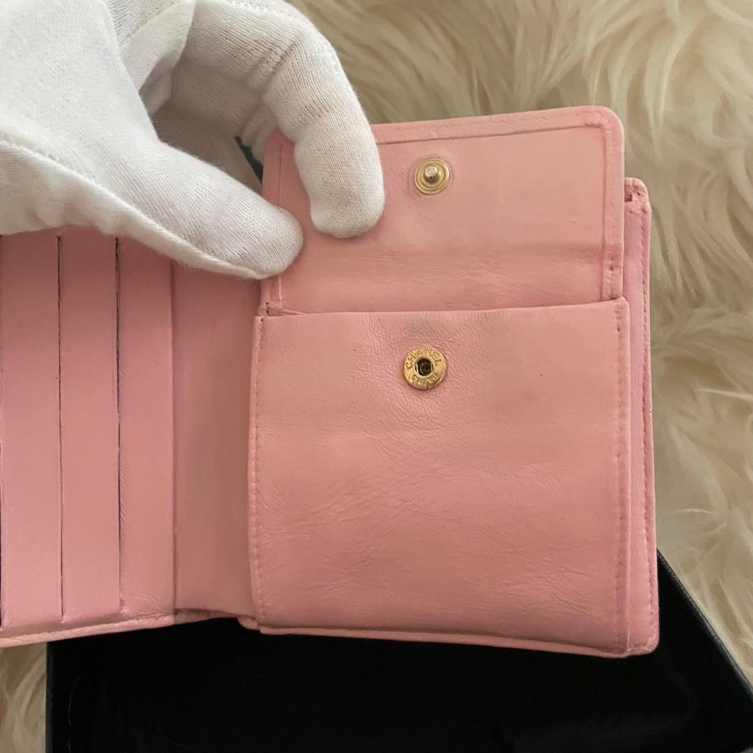 希少 シャネル キャビアスキン デカココ 二つ折り財布 ピンク CHANEL