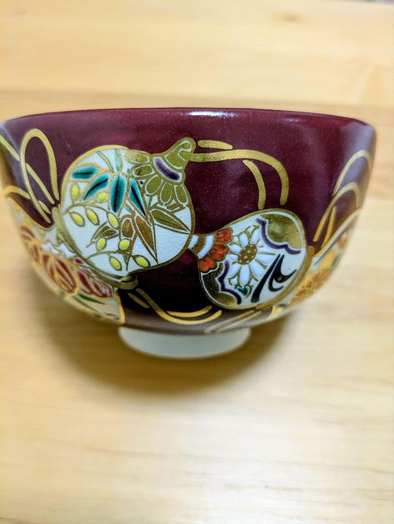 真葛香雲 鵬雲斎書付 紅仁清 吉祥瓢箪 赤色 金彩 茶碗