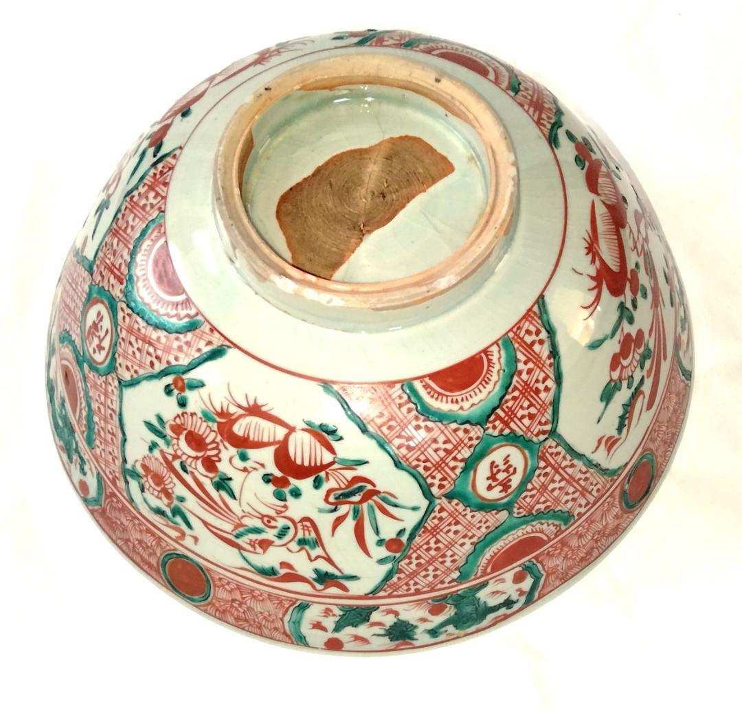 陶器 大深鉢 赤絵 福・壽・禄 Ab-168