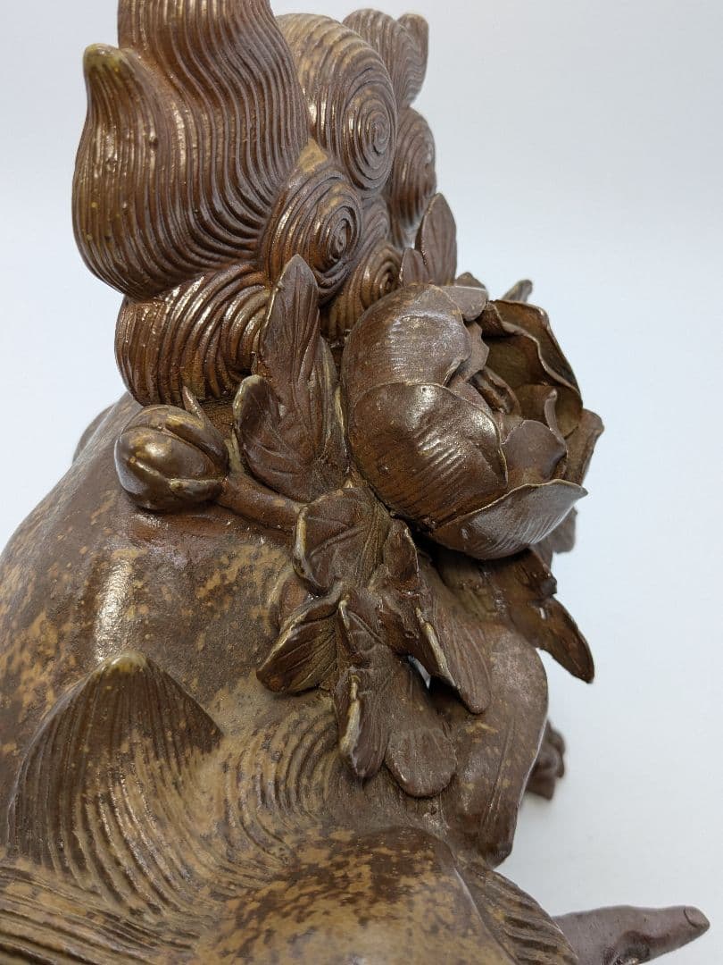 木村長十郎友敬 備前焼 牡丹獅子 置物 魔除け 厄除け 細工物 インテリア 陶彫