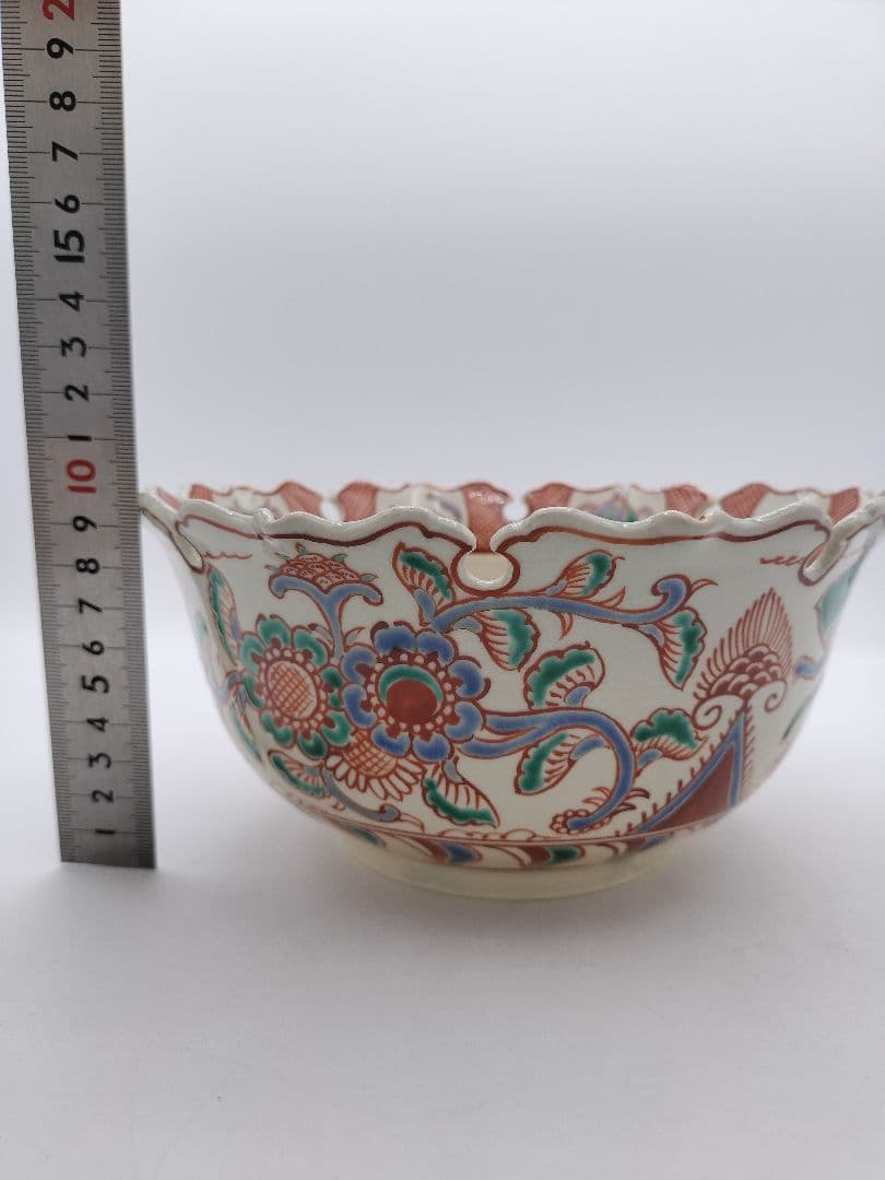 c561菓子器 赤絵雪輪 萬古窯 加賀瑞山 木箱 茶道具 古物