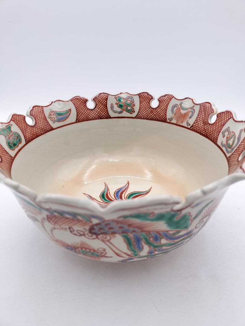 c561菓子器 赤絵雪輪 萬古窯 加賀瑞山 木箱 茶道具 古物