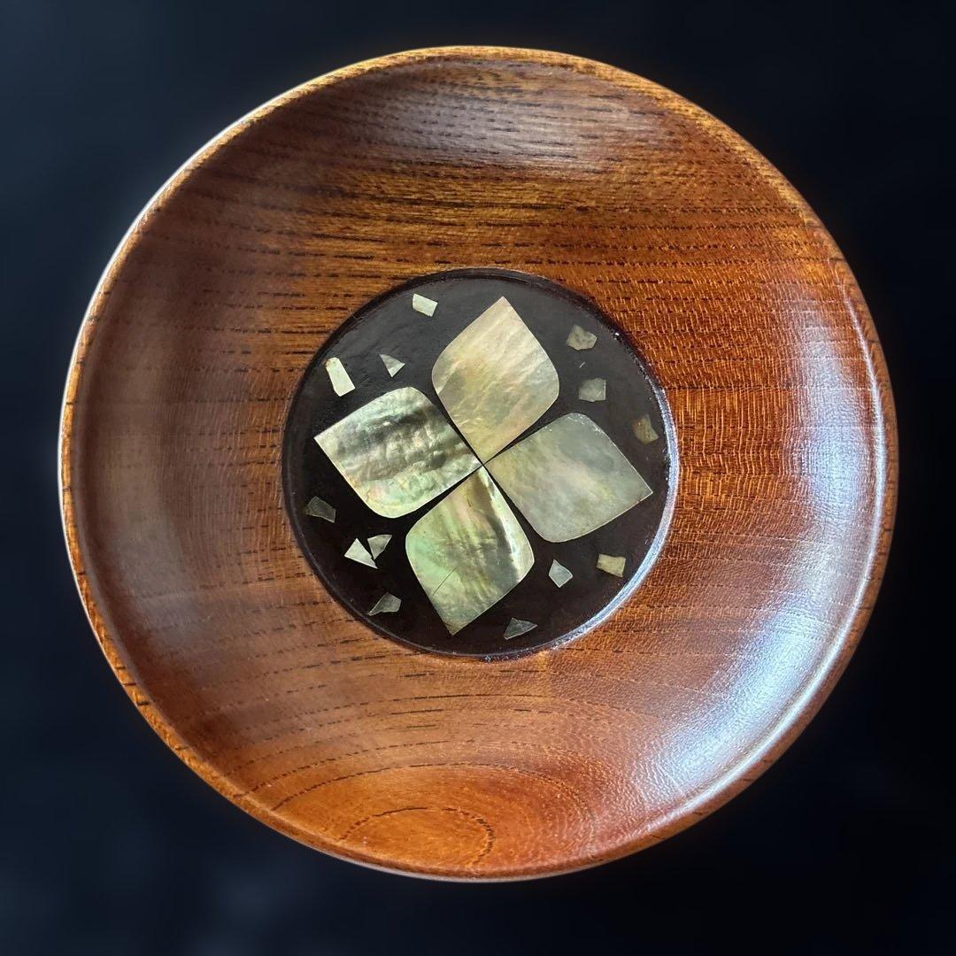 小島雄四郎　螺鈿　欅　小茶托　5枚組　民芸　木箱入　黒田辰秋