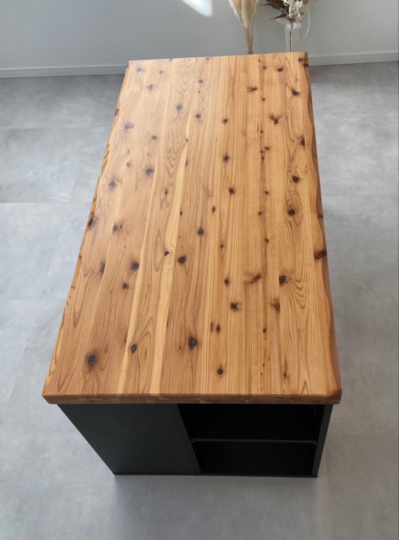 ダイニングテーブル 150cm 無垢　天然木　収納付き　テーブル