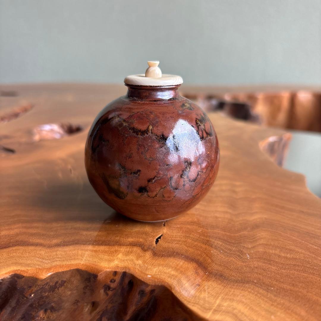 岩城文琳写茶入 勝龍寺窯 乾伸行 名物写茶入 仕覆付き 茶道具 共箱