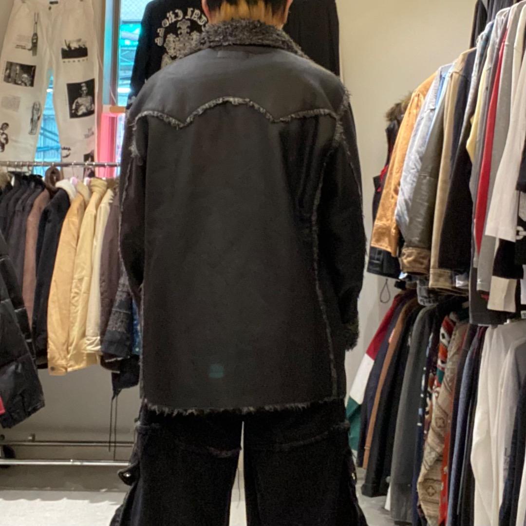 00s アーカイブ ネオお兄系 グランジ ファー 合皮 レザーコート XL