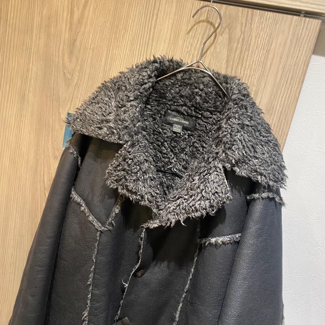 00s アーカイブ ネオお兄系 グランジ ファー 合皮 レザーコート XL