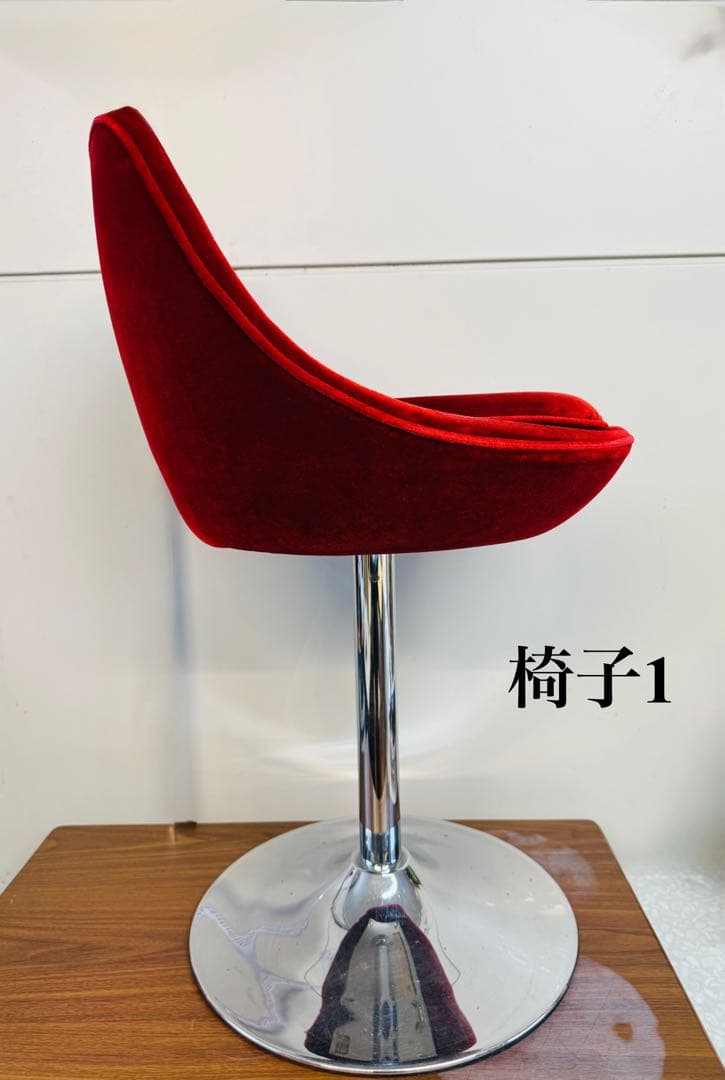 【専用②】赤ベルベット カウンターチェア 2脚セット おしゃれ 固定式