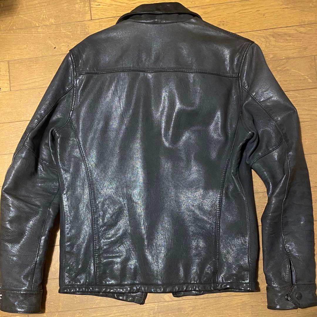 Schott シングル ライダースジャケット ゴートレザー　ブラック/ 星条旗