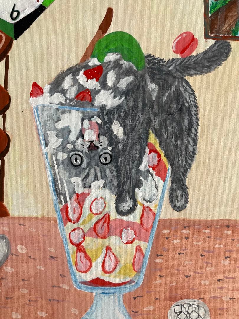 自作絵画 ねこ パフェ