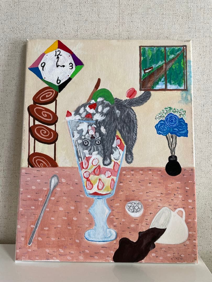 自作絵画 ねこ パフェ