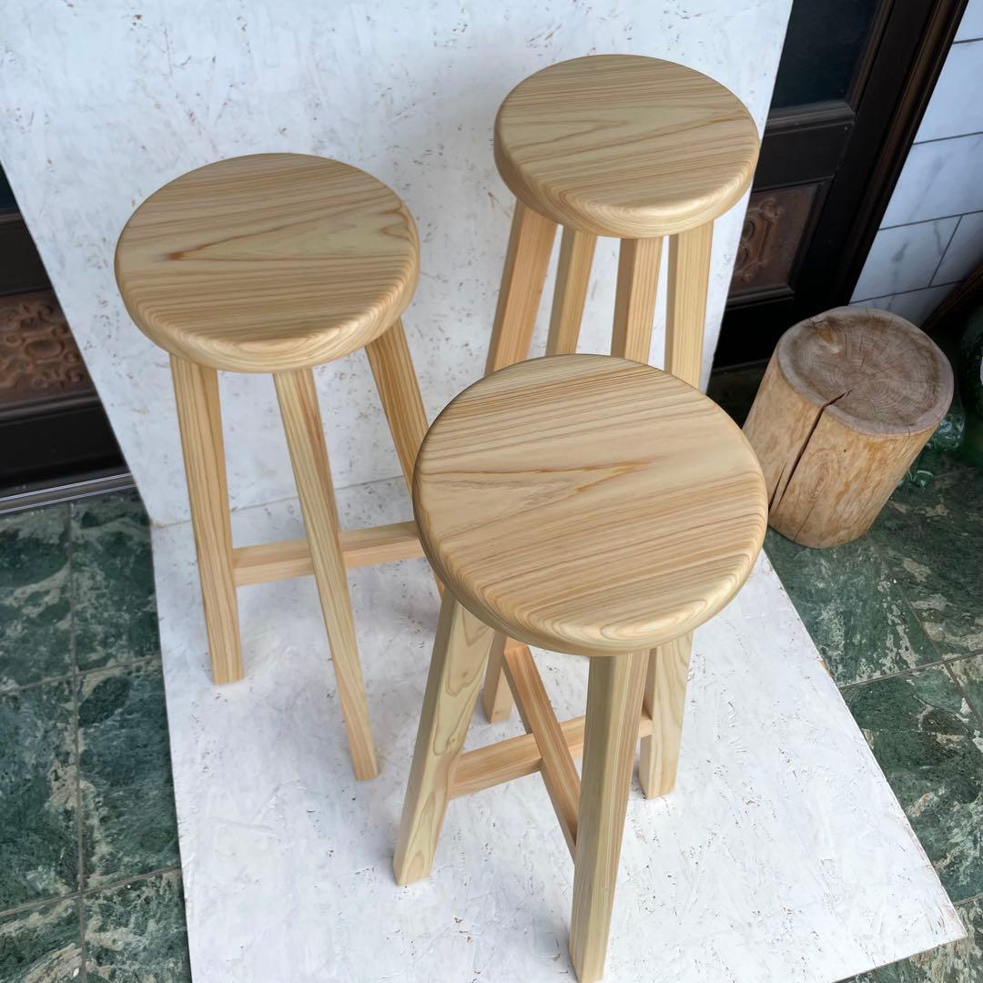 Tatsuya　3脚のうち2脚　国産ひのき　カウンターチェアー　丸椅子