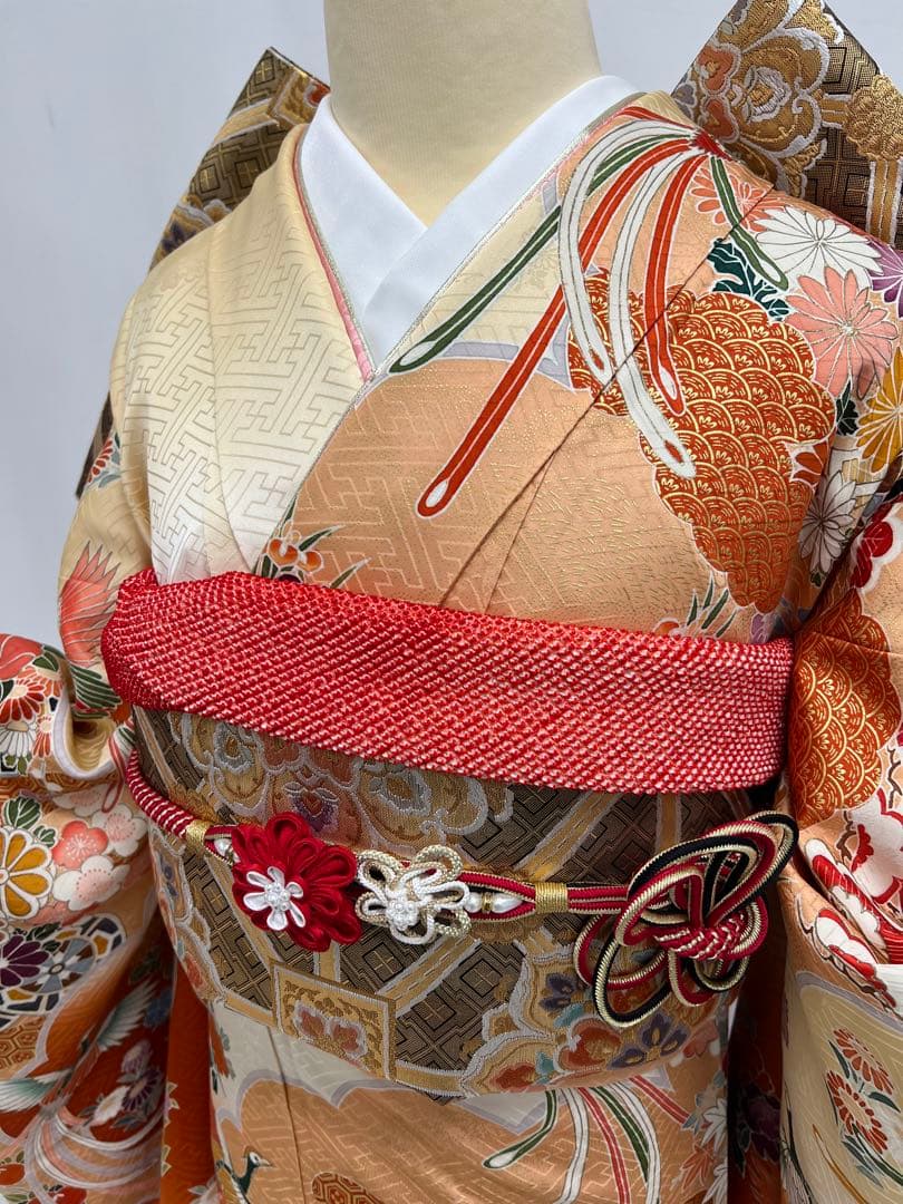 振り袖　フルセット　別誂長襦袢　成人式　金彩加工　刺繍入り　振り柄有り678