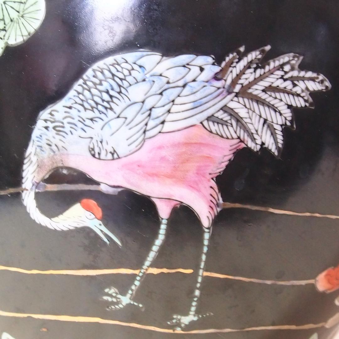 【時代の美品】中国古玩 大清同治年製 花瓶 一対/2個 雲松鶴図 壺/つぼ/花器