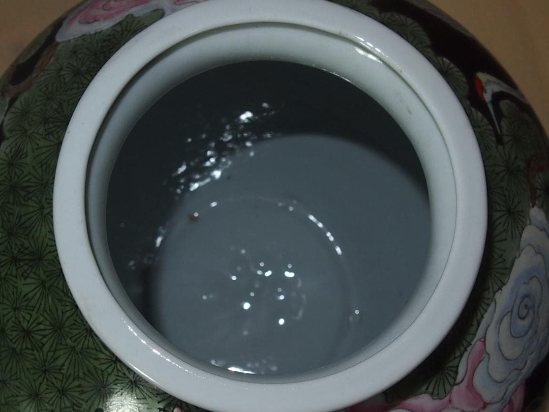 【時代の美品】中国古玩 大清同治年製 花瓶 一対/2個 雲松鶴図 壺/つぼ/花器