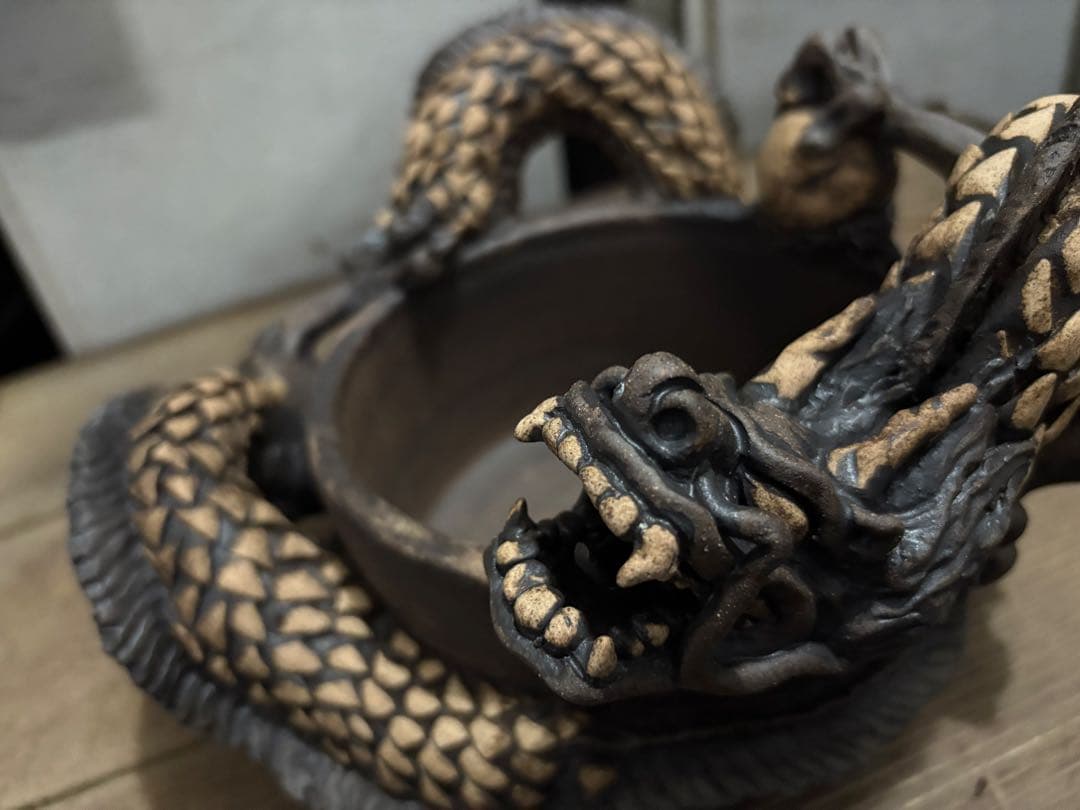 龍　盆栽鉢　彫刻 陶芸　作家鉢　芸術品