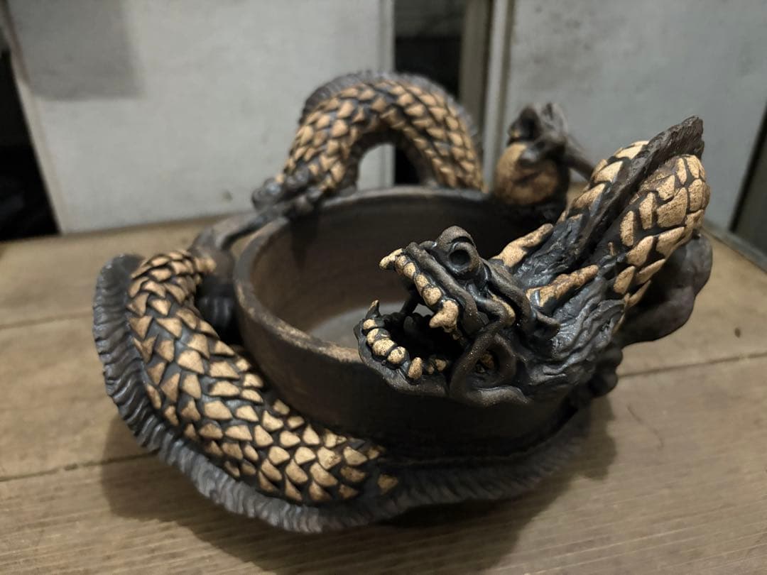 龍　盆栽鉢　彫刻 陶芸　作家鉢　芸術品