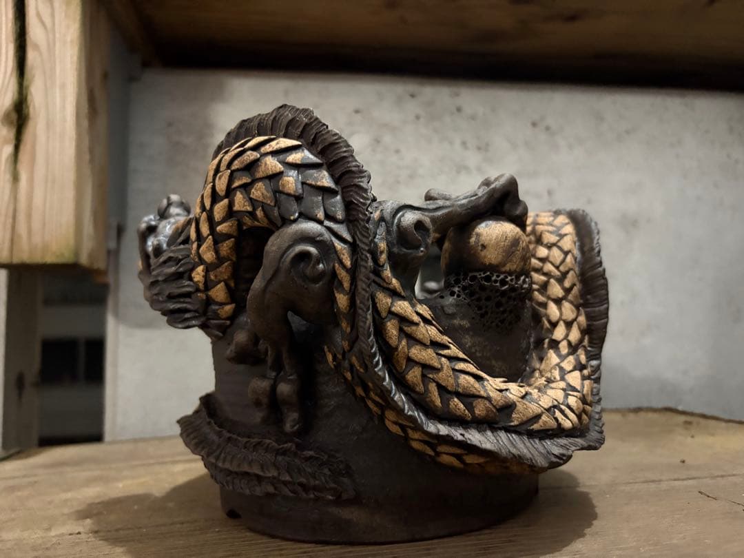 龍　盆栽鉢　彫刻 陶芸　作家鉢　芸術品