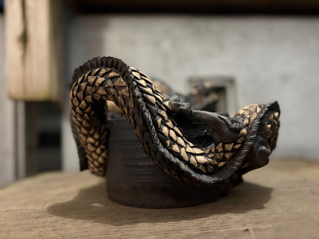龍　盆栽鉢　彫刻 陶芸　作家鉢　芸術品