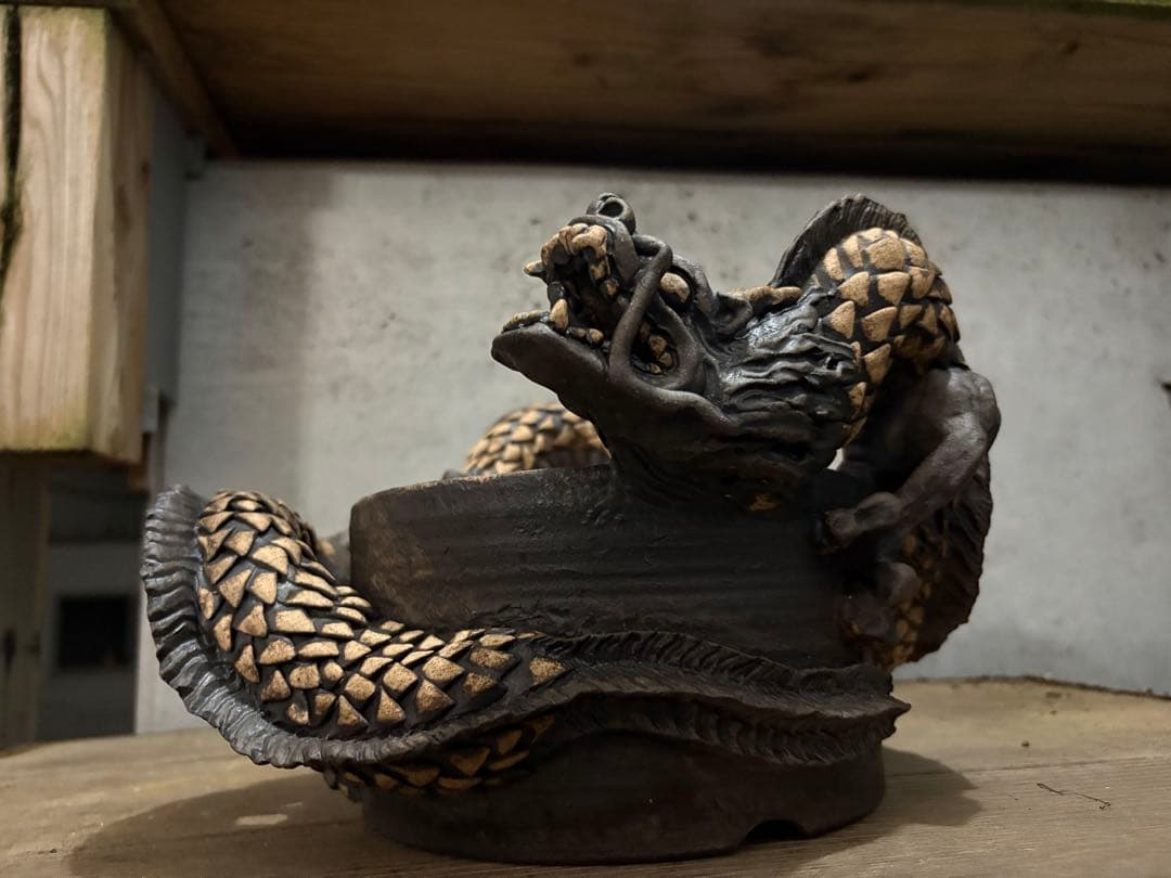 龍　盆栽鉢　彫刻 陶芸　作家鉢　芸術品
