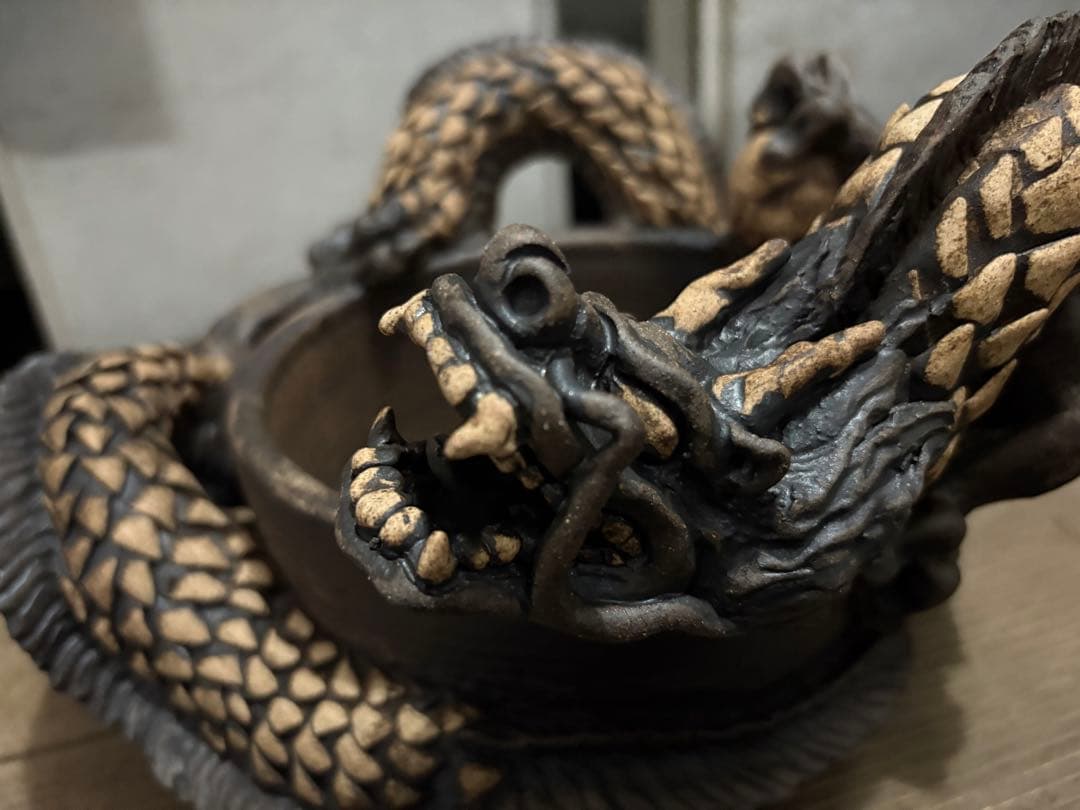 龍　盆栽鉢　彫刻 陶芸　作家鉢　芸術品