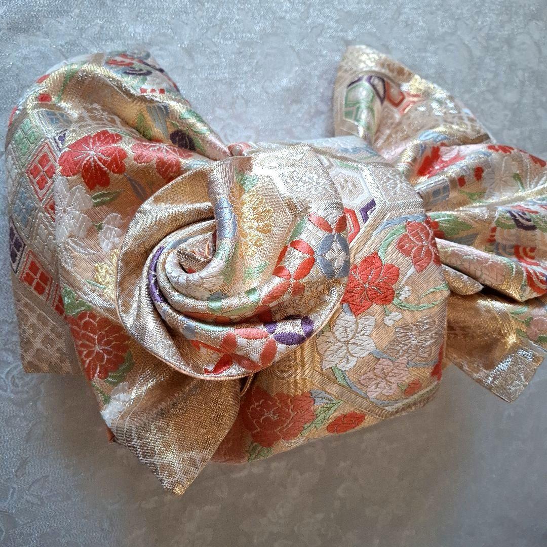 【K754】時短！ニ部式 作り帯 飾り結び 振袖⋅舞台⋅舞踊などに 　正絹