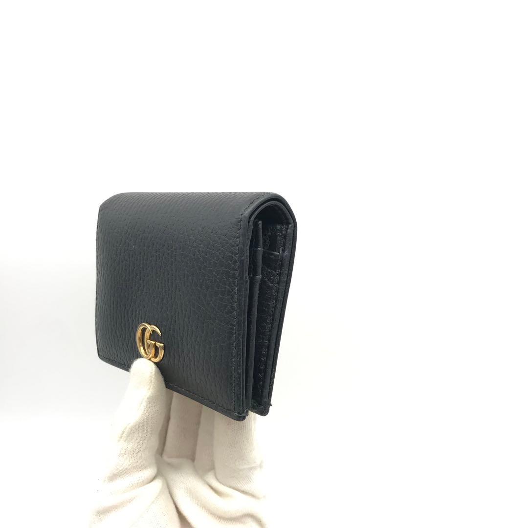 正規品　新品同様　グッチ財布　グッチ折り財布　GGマーモント　ブラックレザー