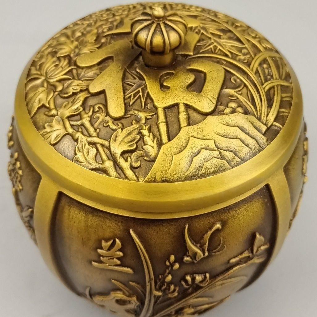 銅製 梅蘭竹菊銅缶 茶壺 茶道具 香道具 博古架 装飾品 工芸品 置物