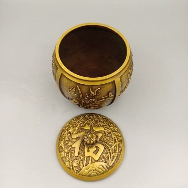 銅製 梅蘭竹菊銅缶 茶壺 茶道具 香道具 博古架 装飾品 工芸品 置物