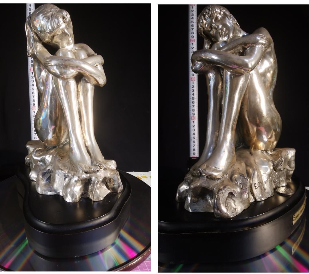 ロ*o様 エルメス★純 銀メッキブロンズ風裸婦彫刻像/高２８cm重４ ㎏少女ヌー