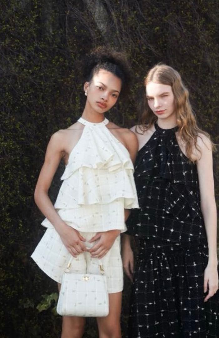 candy check tweed ruffle frill topsホワイト