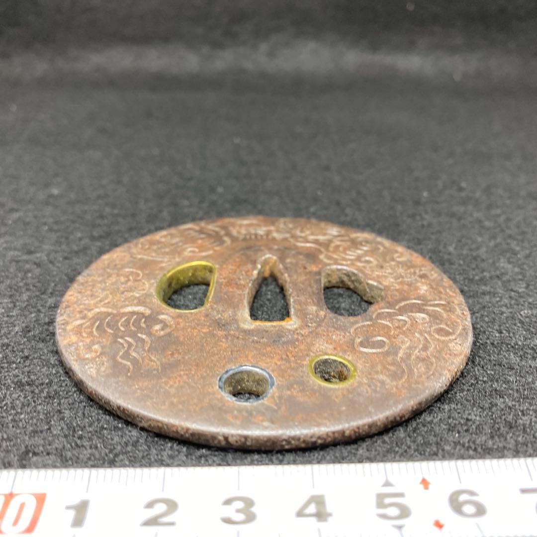 江戸期　雲龍図　金銀入　大形鍔　共箱　183g タエチ　東さ7-0310☆2F